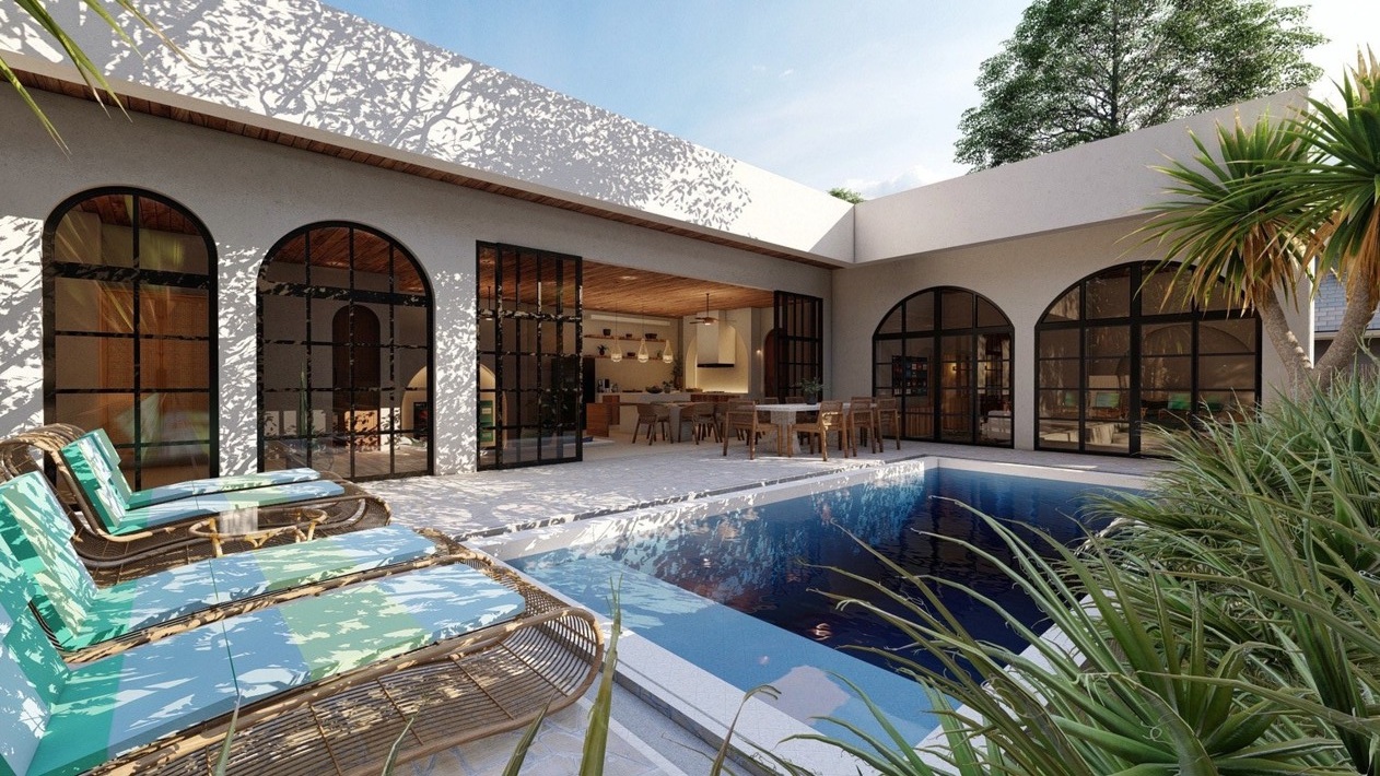 Elegant tropical Mediterranean-inspired villa interior